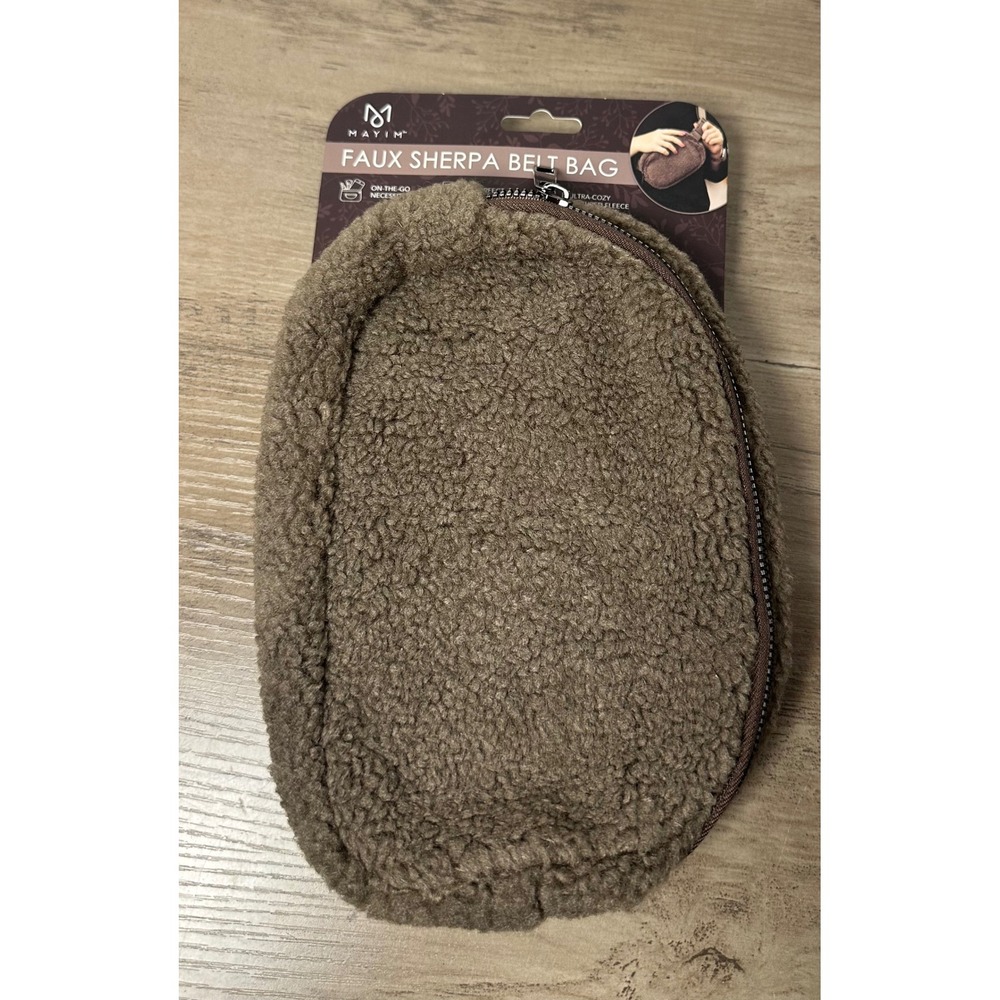 MAYIM Faux Sherpa Belt Bag Brown‎ Ultra Cozy Fleece On The Go Travel NWT